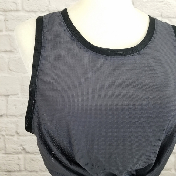 Fabletics sheer dark gray wrap around sleeveless open back scoop neck top Sz XL - Picture 4 of 11